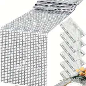 Vintage 70s & 80s Theme Birthday Party Decor, Glitter Disco Table Runner, Silver Color Single Party Supplies, Ballroom Decoration, Wedding Tablecloth