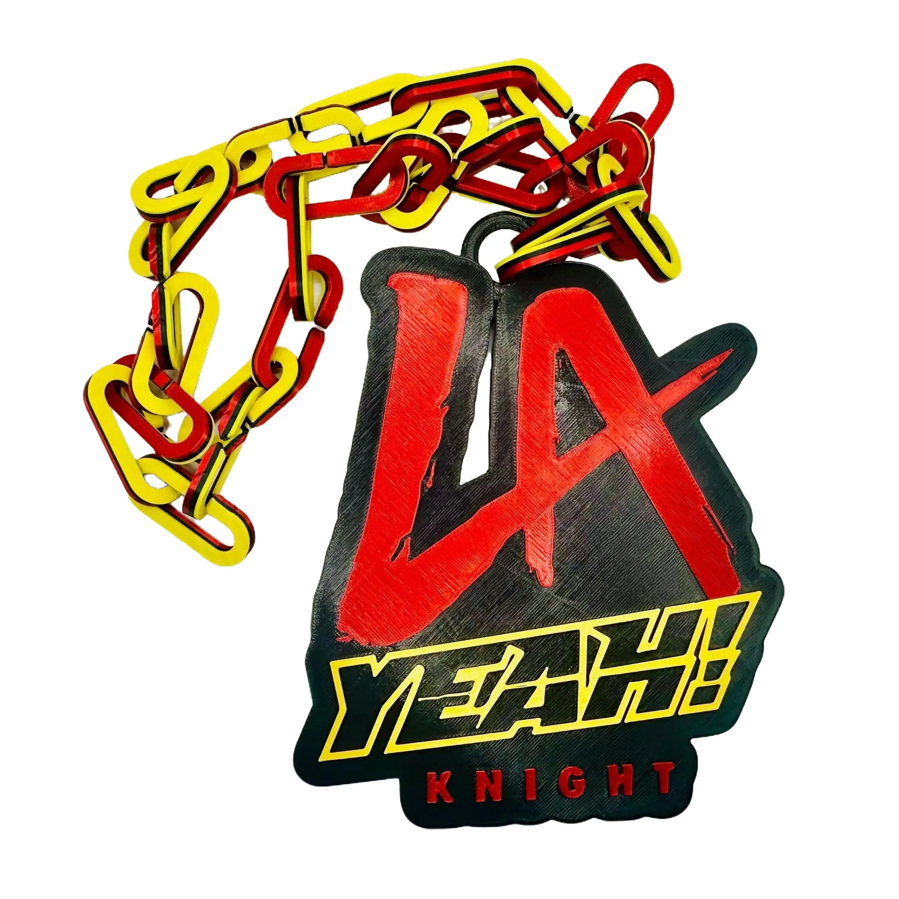 Unisex WWE LA Knight "YEAH!" 3D Printed Big Bling Necklace with Durable Plastic Chain - Wrestling Fan Costume Jewelry, La Knight Logo Fashion Accessory, Wwe Fan Costume