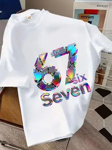 Summer Fashion Boy Casual Short Sleeve T-Shirt, #67 Six Seven Creative Cool Number Pattern Design, Loose Fit Outdoor Wear, Trendy Boys' Tee