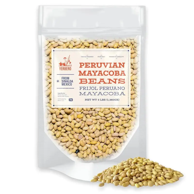 Yerbero - Frijol Peruano Mayocoba (Canary) Beans 3 LB Bag (1,360gr) - Mayo Coba Peruvian Beans, All Natural, Triple Washed, Premium Quality From Sinaloa Mexico.