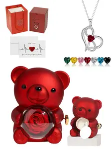 Bestselling "Twin Heart Bonded Oath" premium heart gem necklace, paired with an exquisite rotating rose bear gift box. A mysterious elegant gift for dates and holidays, ideal for birthdays, Valentine’s Day and Mother’s Day for your wife or daughter.