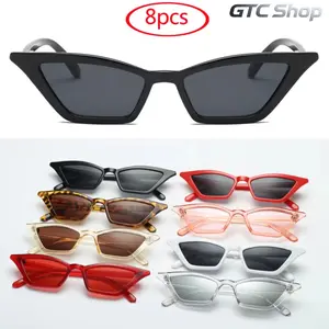 8Pcs Small Frame Cat Eye Sunglasses for Women, Vintage Designer Trendy Eyewear, Retro Slim Cateye Frames, UV400 Full Sun Protection, Lightweight Comfort Fit, Street Party Summer Daily Casual Fashion Shades summerwins