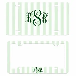 Custom Baby Green Pastel Stripe Monogram License Plate & Frame – Stylish Car Accessories Set for Outdoor Lovers, Truck Car Tags, Gifts for Him And Her, Tag for Car, Car Accessories