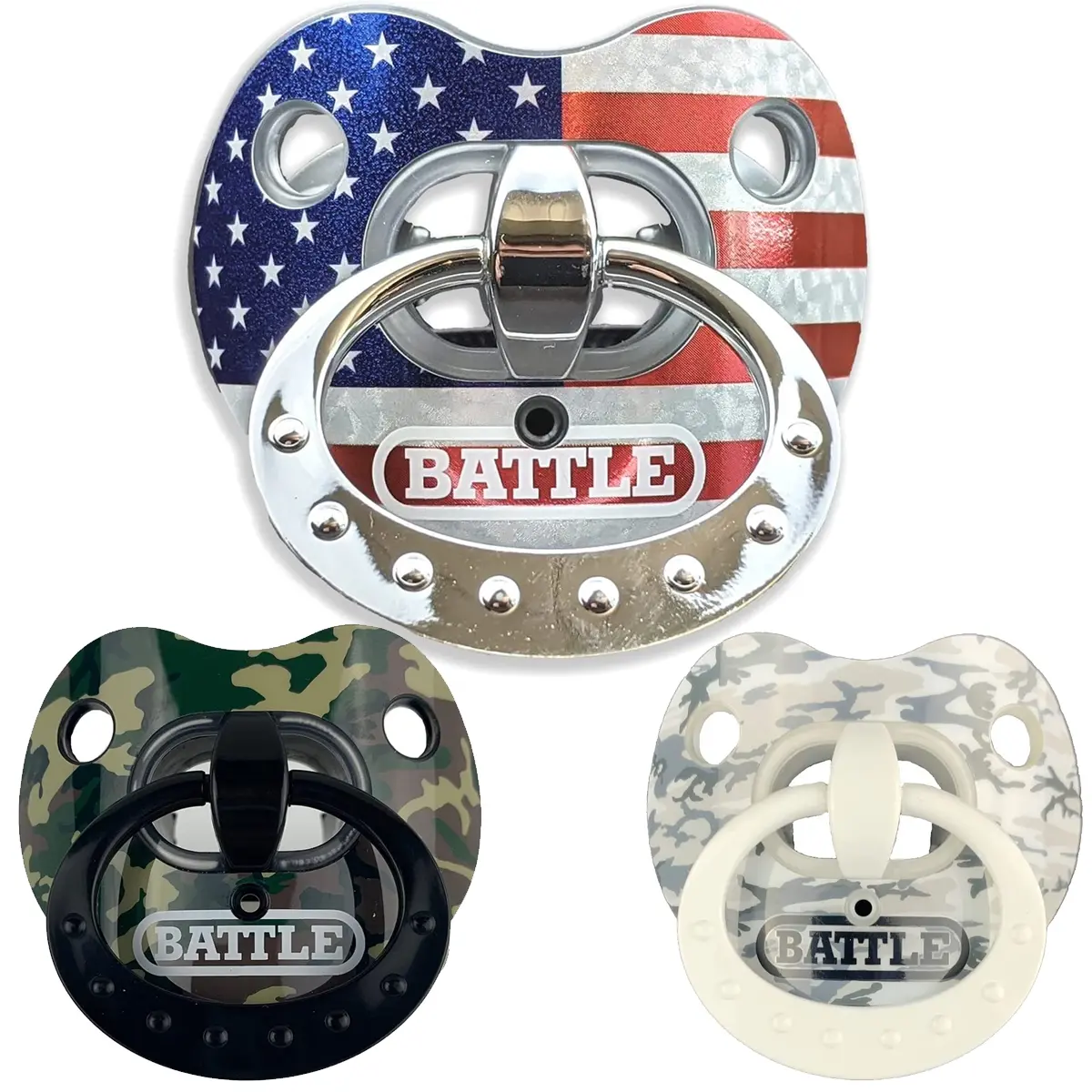 Battle Sports Binky Oxygen Chrome Lip Protector Mouthguard, Absorber, Breathability, Composite Shield, One Size Fits Most