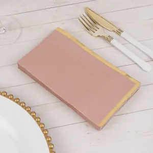 50-Pack Paper Dinner Napkins Dusty Rose with Gold Foil Edge 2 Ply - Stylish Disposable Napkins