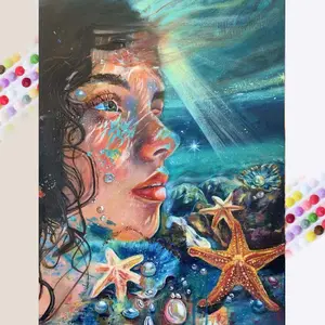 1 DIY diamond painting kit, 5D diamond art set, DIY decoration, starfish, shell, ocean diamond painting set with full round drills, mosaic, diamond art, DIY art home decor, suitable for Christmas, Diamond Art Tools