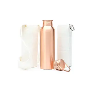 Kitchen Science 100% Pure Copper Water Bottle 34OZ with Carrying Canvas Bag & Sleeve Leak-Proof Authentic Ayurvedic Copper Water Bottle