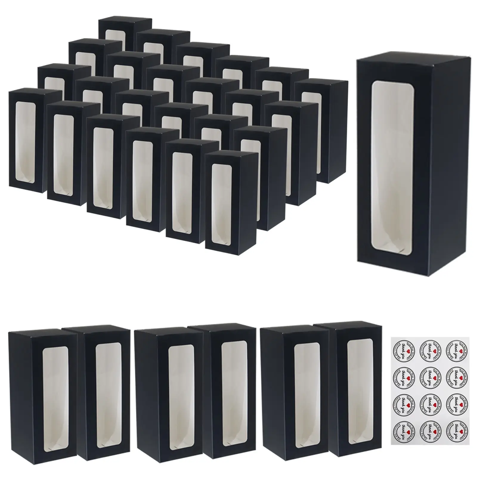 Gift Boxes,8.7'x3.15'x3.15' with Window Bakery Boxes for Chocolate Truffle, Orec,Pastry Dount, Browine Soap &Treat Boxes for Party Favors Wedding Christmas Valentine's（Black）