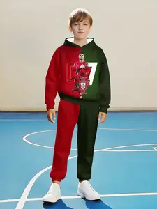 Boys' Cristiano Ronaldo Portugal Hoodie Set, Legend No.7 & F.p.f. Logo, Casual Fit, Outdoor Activities, Comfortable Wear, Hoodies, Sweatshirts, Sweatpants