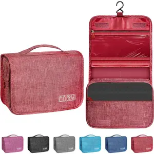 Toiletry Bag Travel Bag with Hanging Hook, Waterproof Capacity Hanging Multifunctional Makeup Bag for Toiletries, Portable Cosmetic Bag Travel Organizer for Women and Men (Red)