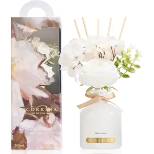 COCORRÍNA Reed Diffuser Set, 6.7oz Flower Reed Diffuser with Sticks, Clean Linen Essential Oil, Long Lasting Home Fragrance for Bathroom, Bedroom & Shelf Decor, Aesthetic Gift for Women