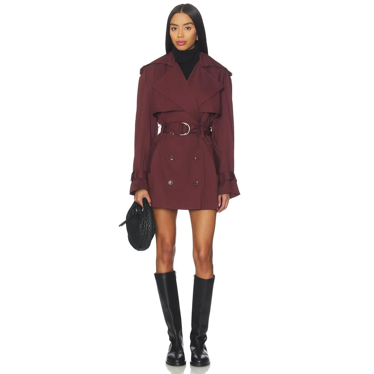 Bardot Aster Short Trench Coat in Deep Plum