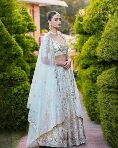 Lushkara Baby Blue Tissue Heavy Sequined Lehenga with Handwork Tassle in Blouse and Dupatta