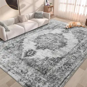 Vintage Rug Washable Indoor Medallion Rugs Low Pile Distressed Floor Carpet Retro Accent Rug for Living Room Bedroom Kitchen Dining Table Home Office Stain Resistant Non Slip Machine Washable