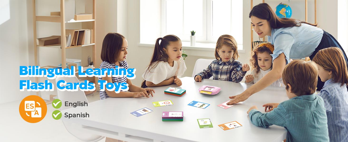 Mother's Day Pink Spanish and English Talking Flash Cards, Pocket Speech Therapy Tools with 510 Words, Montessori Language Learning Aids, Children's Sensory Learning Kits