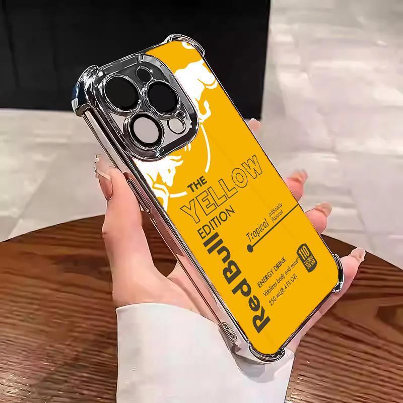 Redbull Energy Drink Challenger Edition Collection Style Electroplated TPU Casing For iphone 16 15 14 13 12 11 X XS PRO PLUS MAX Four Corners Anti - Fall Soft Silicone Gift Shockproof Protection Anti - Drop Protective Protector Phone Cases