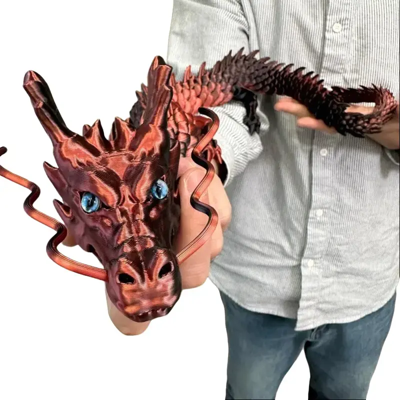 35.4-Inch Giant Movable 3D Printed Chinese Dragon Collection Ornament | Joint Movable Fantasy Decoration, Flexible Tabletop Sculpture, Suitable for Home/Office/Car Decoration | Mother's Day and Father's Day Unique Gifts, Best Spot Collection in the United