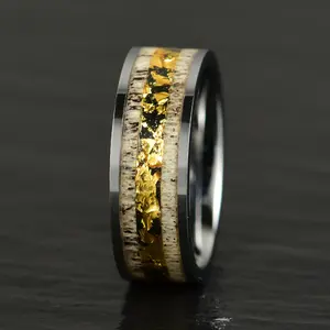 Tungsten Gold Leaf Antler Men's Wedding Band 8MM