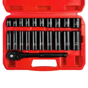 EACELIY 21pcs 3/8" Socket Set,Drive Impact Socket Set, SAE, Deep & Shallow, Cr-V Steel, 6 Point with Adapters, 72T Ratchet Handle, 5/16-7/8inch