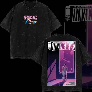 Superstyle Limited Love Pink Atom x Mark Invincible War Comic Double Printed Oversize Lightweight Acid Washed Tee TV Series Graphic Tee T-Shirt 2Y5