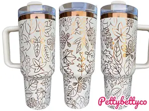 Fall Leaves tumbler -Copper and Cream Fall Tumbler Cup - Engraved Fall Tumbler - Autumn Tumbler - engraved Tumbler - 40oz tumbler