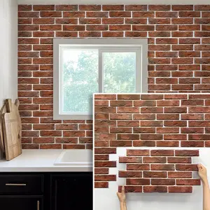 Commomy 12Pcs 3D Faux Brick Wall Panel Faux Stone Fireplace Wall Tile Self-Adhesive for Fireplace, Kitchen, Living room,22.8" x 11.8"