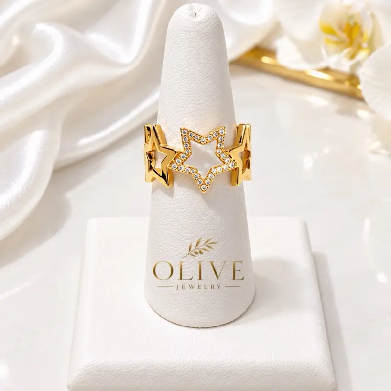 Olive Jewelry All about Stars Ring - Adjustable ring with a star design perfect for any occasion brass non tarnish material fashion jewelry for women