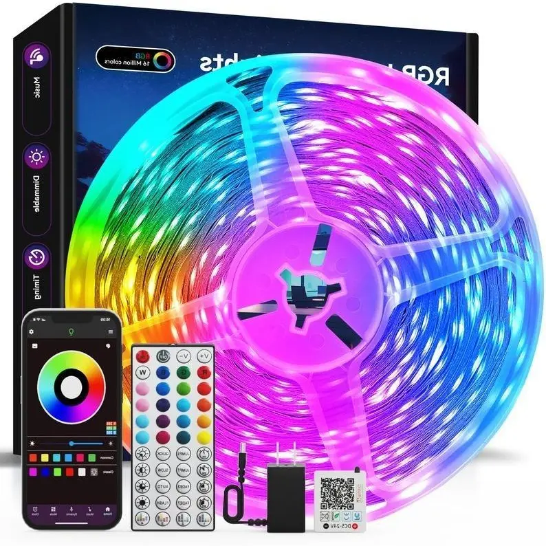 100FT Smart LED Light Strip RGB Color Changing Music Sync Strip Lights with App & Remote Control for Bedroom Indoor Lighting Decoration Modern