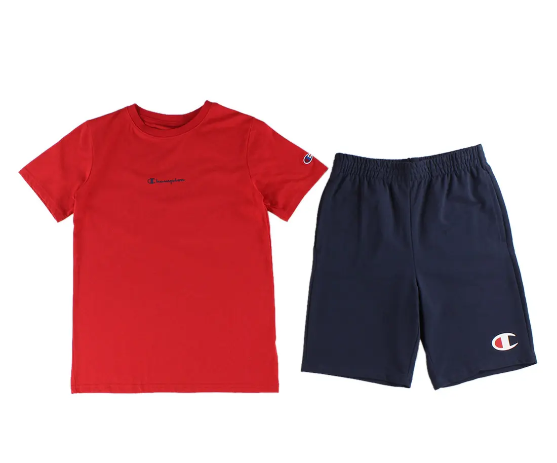 Champion Boys' 2-Piece Casual Clothes Set, Round Neck Big C Back Hit T-Shirt & Shorts