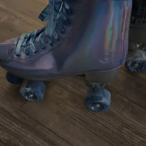 JajaHoho Roller Skates for Women, Very Peri Blue Holographic High Top Faux Leather Rollerskates, Shiny Double-Row Four Wheels Quad Skates for Girls and Age 8-51 Indoor Outdoor (Blue)