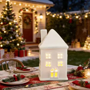 Christmas New Ceramic House Ornament, Warm Light Atmosphere Night Lamp, Romantic Candle Holder, Holiday Decoration Gift for Friends