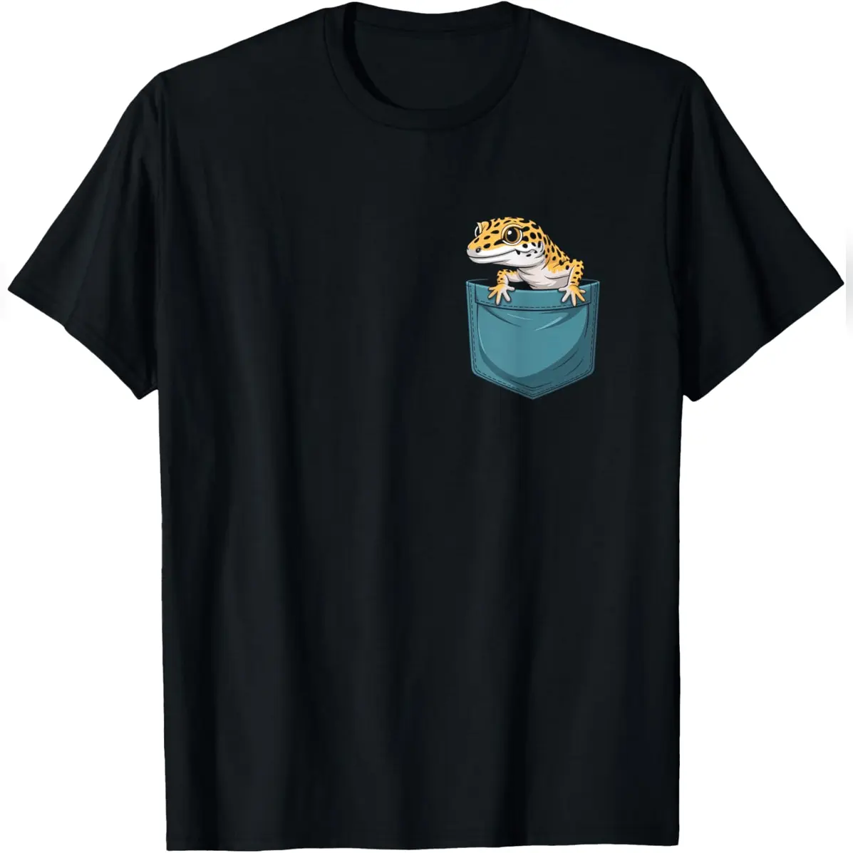 Men's Leopard Gecko Graphic Round Neck Shortsleeve Cotton T-Shirt - Streetwear Relaxed Fit Top, Reinforced Stitching, Unisex Casual Style, Ideal for Gifting, Cold Wash Compatible, All Seasons, Leopard Graphic Men's Short-Sleeve T-Shirts
