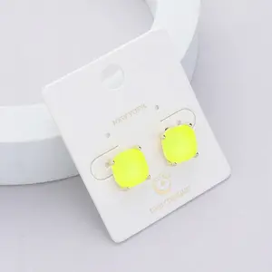 Small Neon Yellow Cushion Square Stud Pageant Earrings  | Interview Earrings | 620969