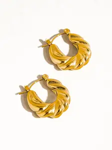 Kimberly 18K Gold Non-Tarnish Twisted Hoop Earring