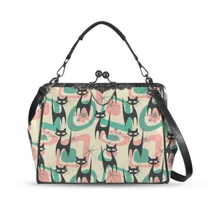 Atomic Cat Mid Century Modern Starburst Retro Kitsch Kisslock Crossbody Purse