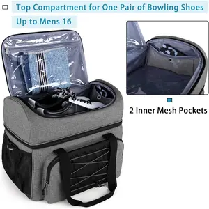 Bowling Bag for 2 Balls with Wooden Cups and Padded Divider,  Storage for Shoes and Essentials