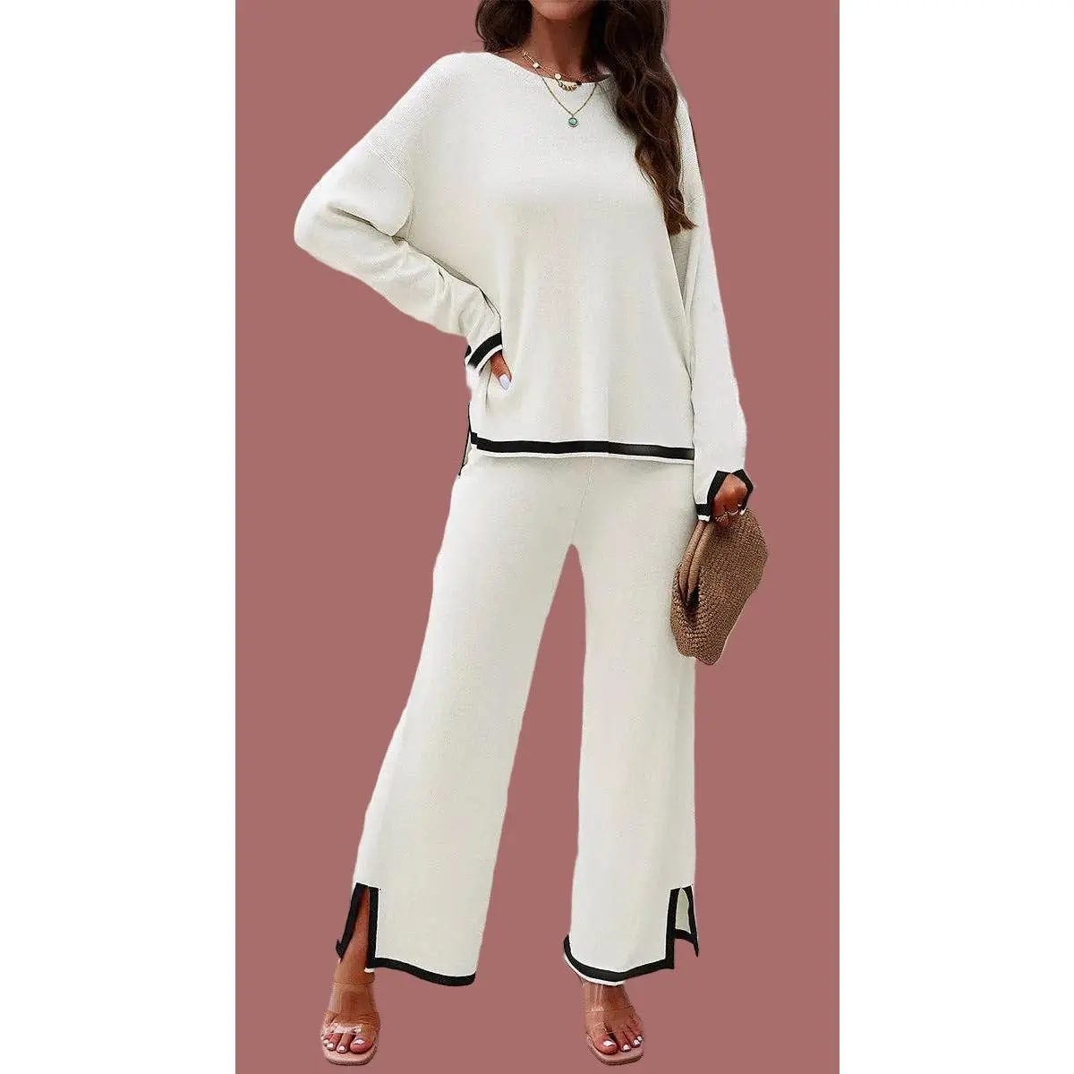 Knitted Sweater (Winter White w/Black Trim) - Top Only