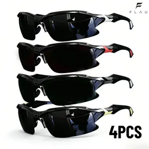4PCS Sport Sunglasses for Men Women, UV400 Protection Wrap Around Cycling Shades, Half Frame Outdoor Sports Eyewear for Running Driving Fishing