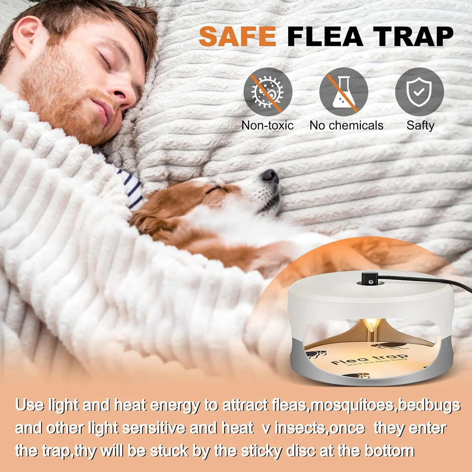 Indoor flea trap (available in packs of 2 or 4), including replacement glue boards and trap bulbs; safe and non-toxic, also effective for trapping cockroaches and eliminating bed bugs; safe for pets and children, providing reliable and effective pest capt