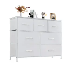 Chest of Drawers with 7 Fabric Drawers, Drawer Cabinet, Organization Furniture for Kitchen, Office, Hallway, White