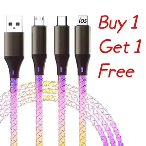 3-in-1 RGB Fast Charging Cable, 66W 6A Portable USB Cable with LED Light for iPhone & Android Phones