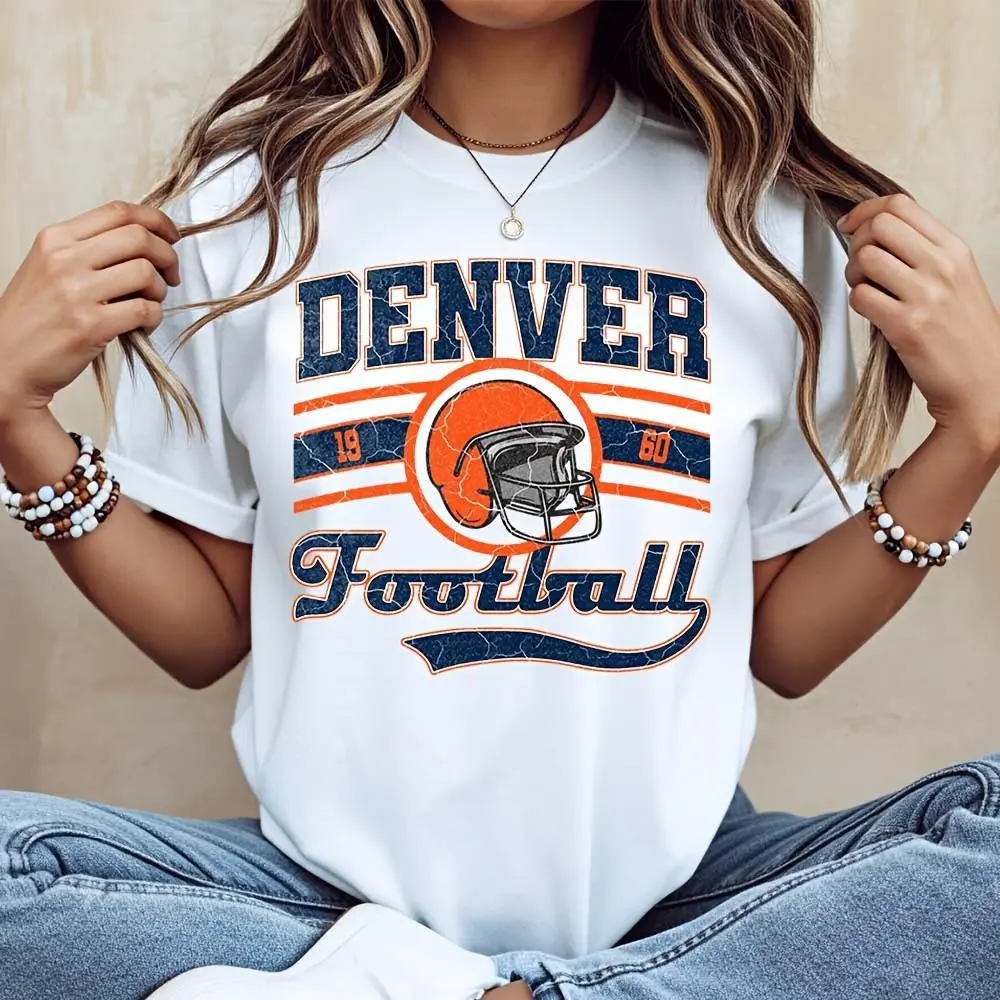 Denver Football Helmet Vintage Print T-Shirt, Retro Sports Team Fan Apparel, Casual Daily Wear Game Day Outfit
