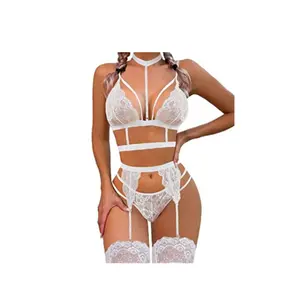 Avidlove Lace Garter Lingerie Set with Removable Choker Teddy Babydoll Strappy Bra and Panty Set (No Stockings) Womenswear Comfort seamless panty
