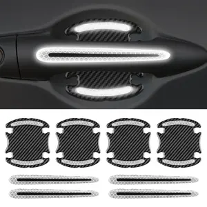 Car Door Bumper Strips Set, Reflective Protection Stickers, Visibility, Carbon Fiber Design, Anti-Scratch, Rearview Mirror & Handle Protectors, Car Accessories