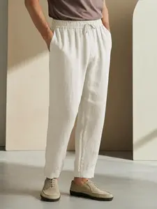 Men's Solid Wide Leg Linen Pants, Regular Fit Casual Comfy Trousers for Daily Wear, Men's Bottoms for All Seasons（gift）