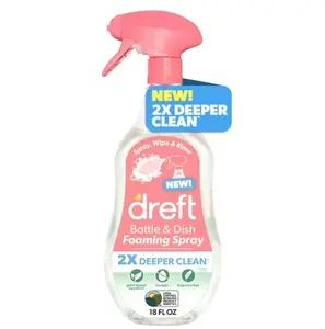 Dreft Bottle & Dish Foaming Spray, Baby Bottle Cleaner and Dish Soap, Plant-Based Formula, 18 oz