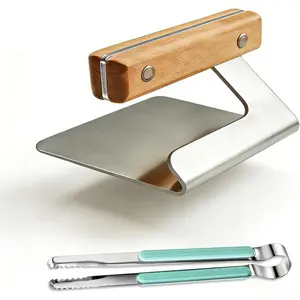 5.5" Smash Burger Press with Steak Tong, 304 Stainless Steel Hamburger Smasher Tool with  Handle, Non Stick Grill Press for Patty, Steak, Sandwiches, Heavy-Duty Flat Top Griddle Grill Accessories