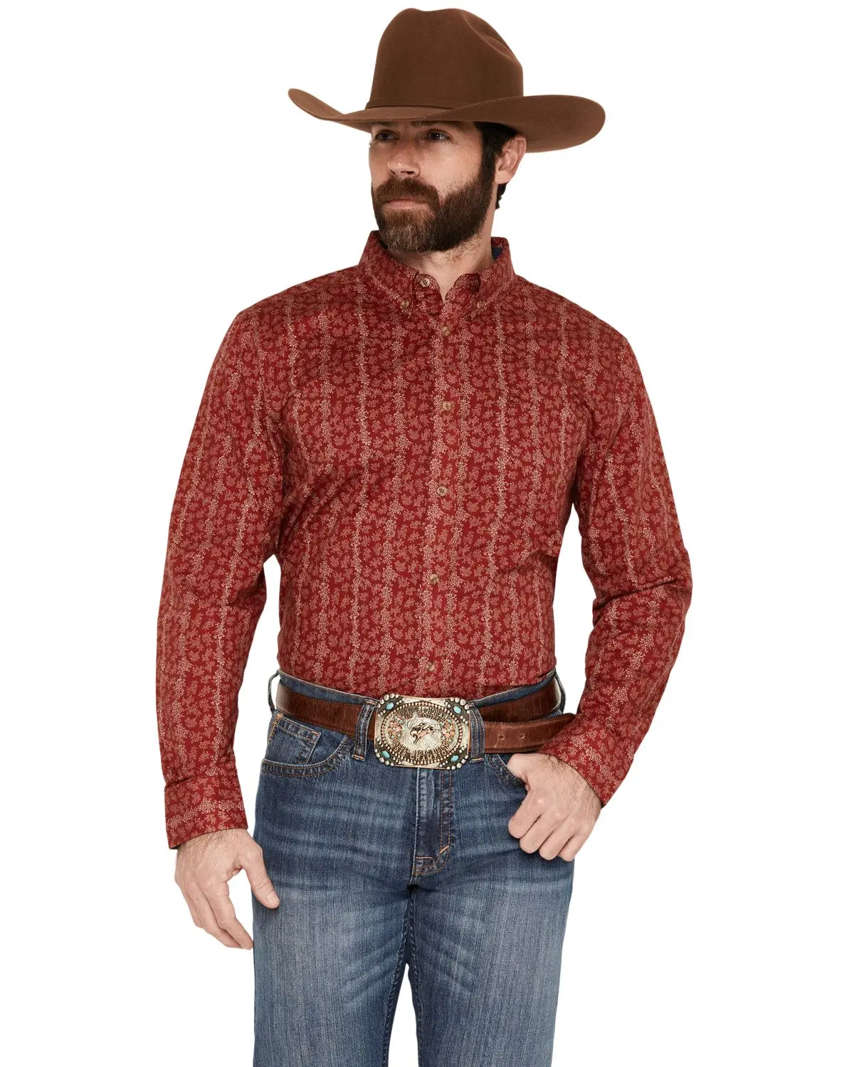 Cody James Men's Men'S Ol Hickory Floral Stripe Print Long Sleeve - Cjsu26w34-Rd