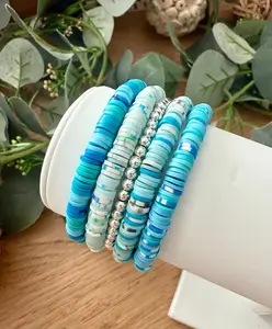 Ocean-Inspired Heishi Bead Stacks: Bracelets & Anklets - Stretchy, No Clasp Design
