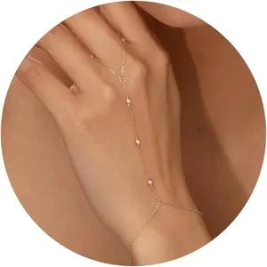 Gold Hand Chain Bracelet for Women Trendy, Dainty 14k Gold Plated Ring Bracelet Hand Chain Finger Ring Slave Cuff Bracelet Cubic Zircon Hand Jewelry for Women Accessories